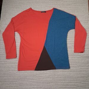 m women sheilay top colorblock long sleeve drop shoulder boat neck knit red blue